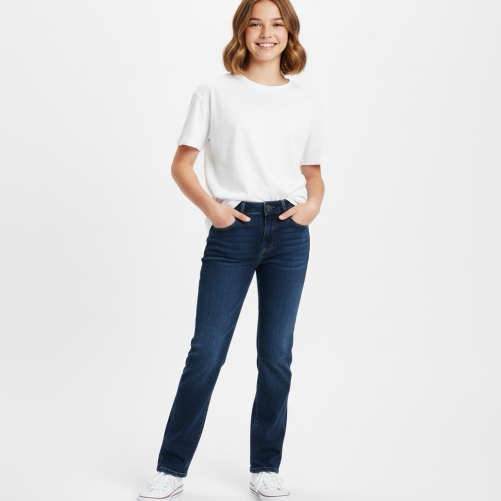 Girl’s Size 14 Jeans Medium Blue Wash Waist 27.5” x 28” Inseam Stretch NEW